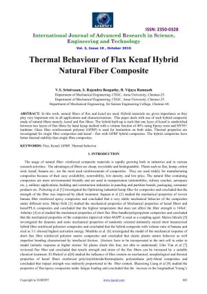 Thermal Behaviour of Flax Kenaf Hybrid Natural Fiber Composite