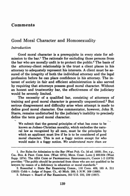 Comments Good Moral Character and Homosexuality