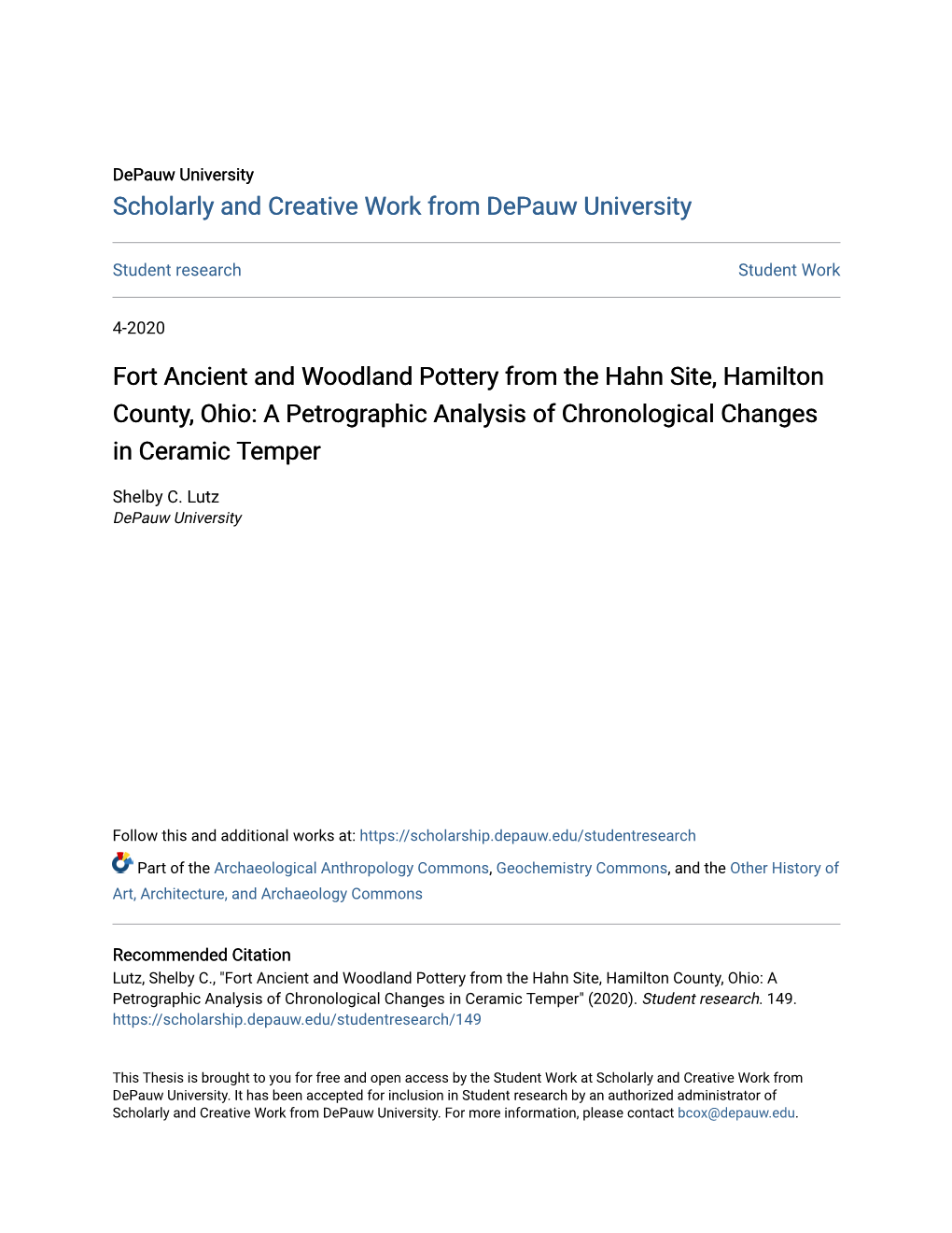 Fort Ancient and Woodland Pottery from the Hahn Site, Hamilton County, Ohio: a Petrographic Analysis of Chronological Changes in Ceramic Temper