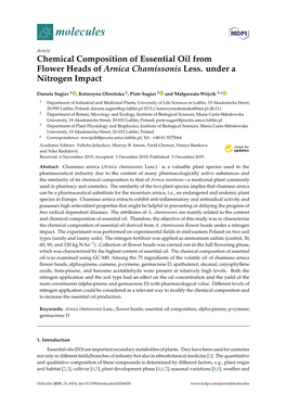 Chemical Composition of Essential Oil from Flower Heads of Arnica Chamissonis Less