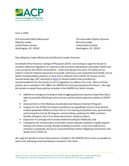 ACP Letter to Senate Leaders Highlighting Support for Sections