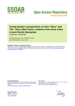 Young People's Perspectives on How "Zhuz" and "Ru" Clans Affect Them: Evidence from Three