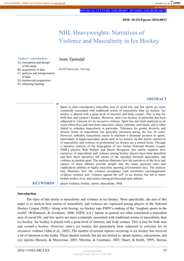 Narratives of Violence and Masculinity in Ice Hockey