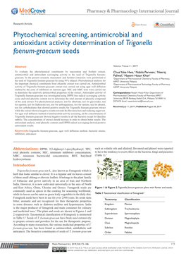 Phytochemical Screening, Antimicrobial and Antioxidant Activity Determination of Trigonella Foenum-Graecum Seeds