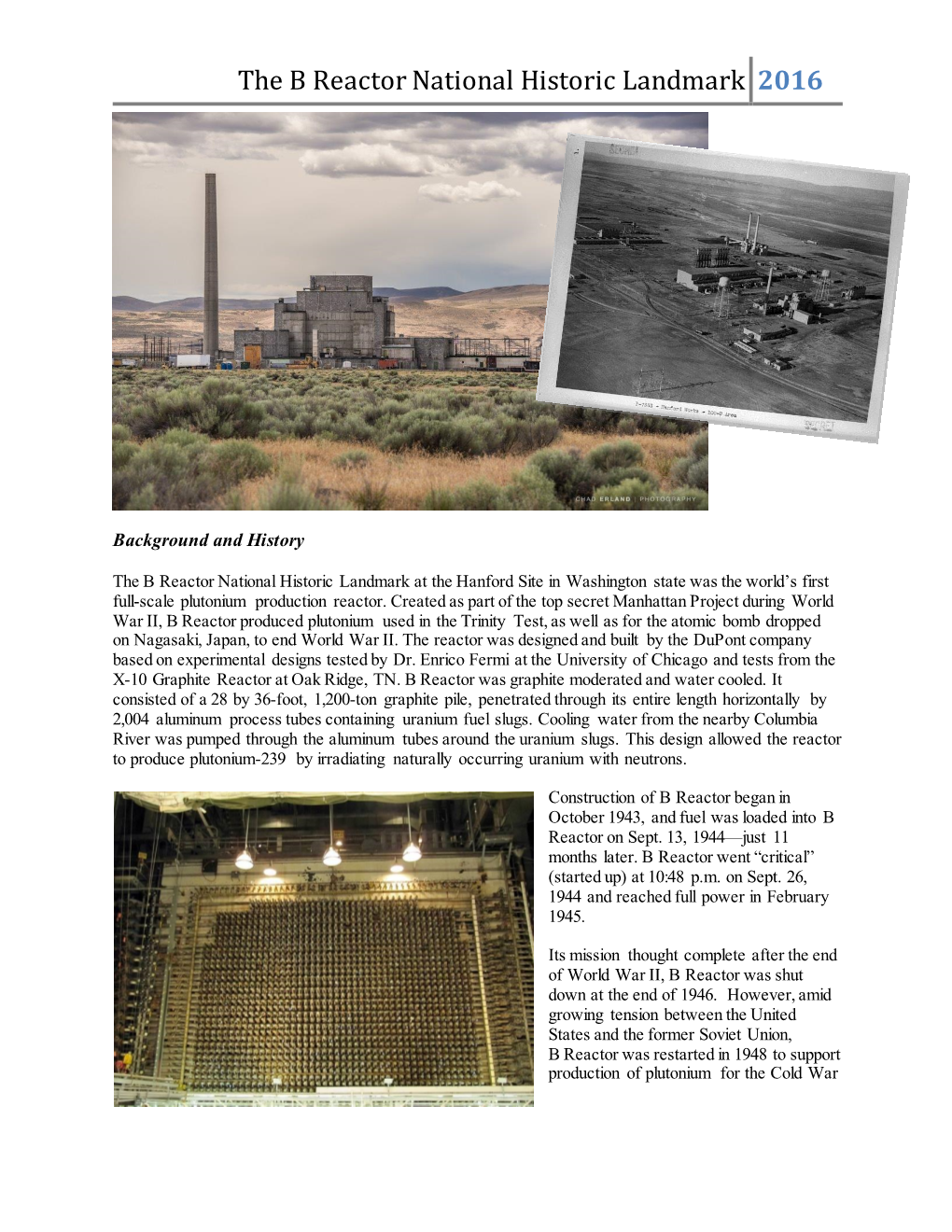 Background Information on the B Reactor National Historic Landmark