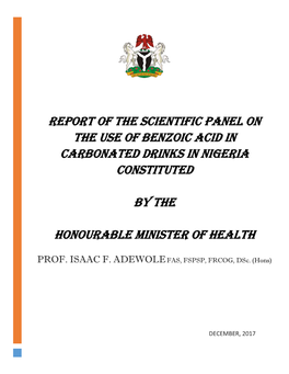 Report of the Scientific Panel on the Use of Benzoic Acid in Carbonated Drinks in Nigeria Constituted