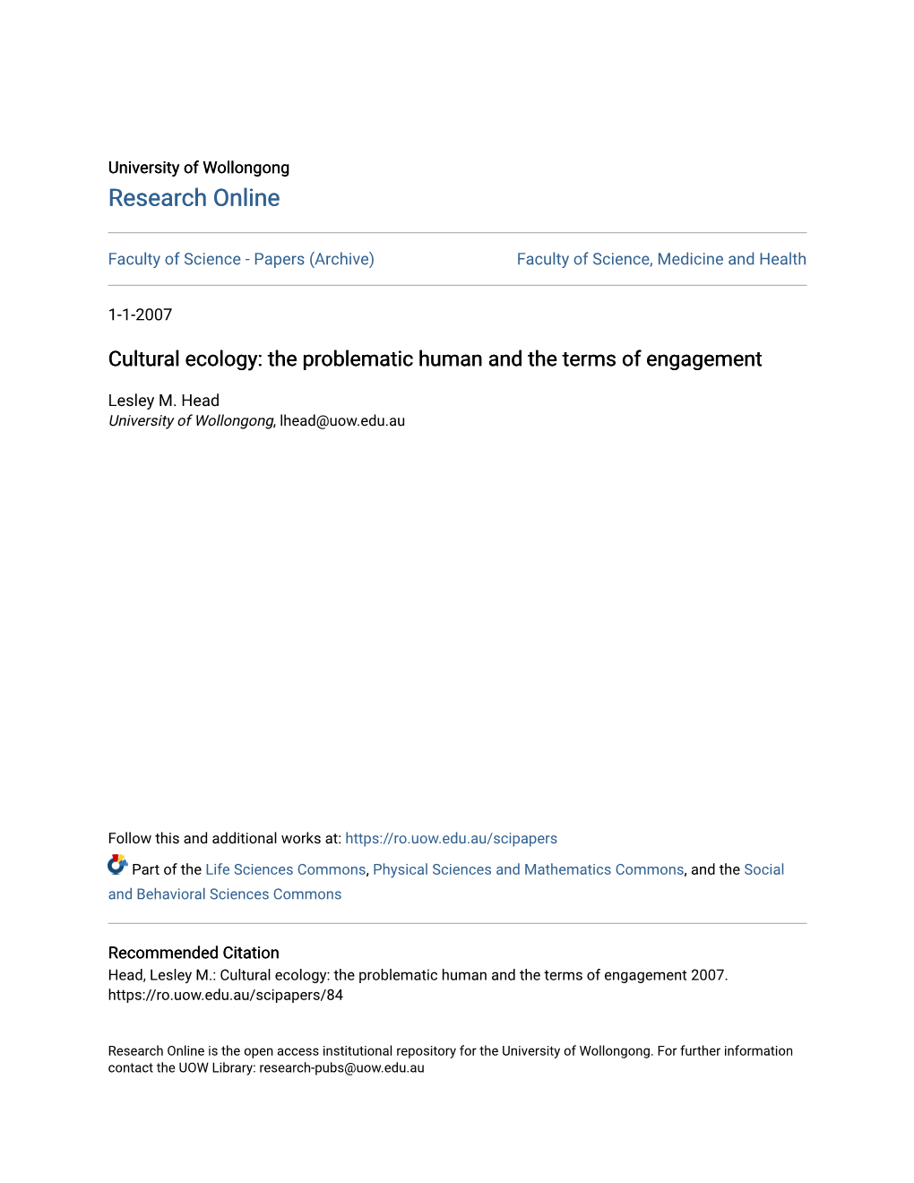 Cultural Ecology: the Problematic Human and the Terms of Engagement