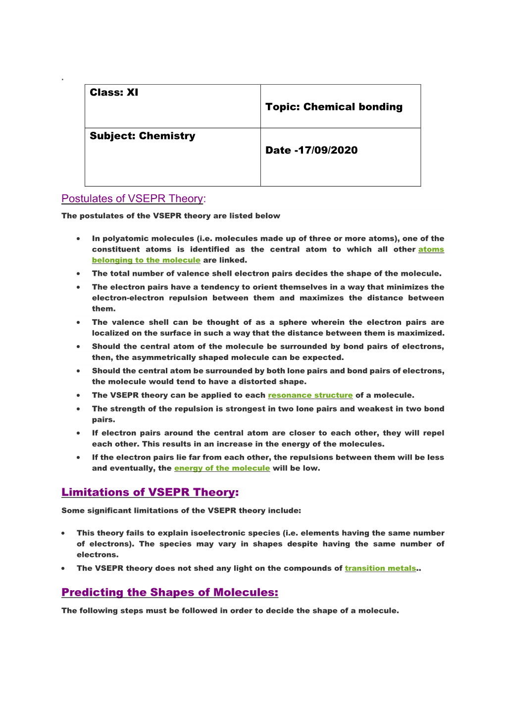 Postulates Of VSEPR Theory: Limitations Of VSEPR Theory - DocsLib