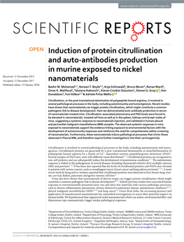 Induction of Protein Citrullination and Auto-Antibodies Production In