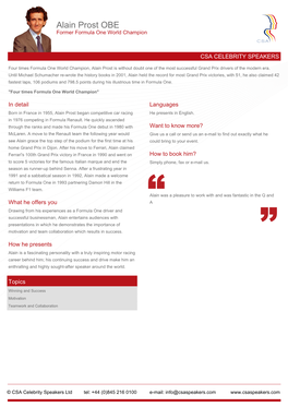 Alain Prost OBE Speaker Profile