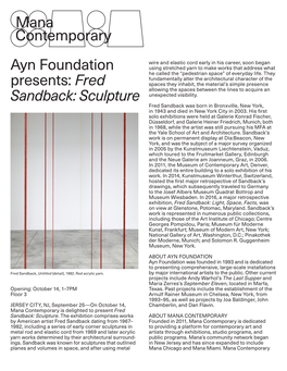 Ayn Foundation Presents: Fred Sandback: Sculpture