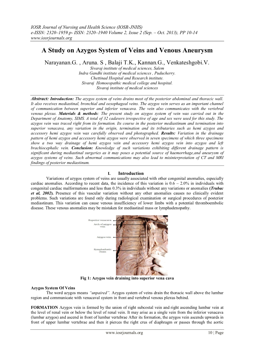 A Study on Azygos System of Veins and Venous Aneurysm