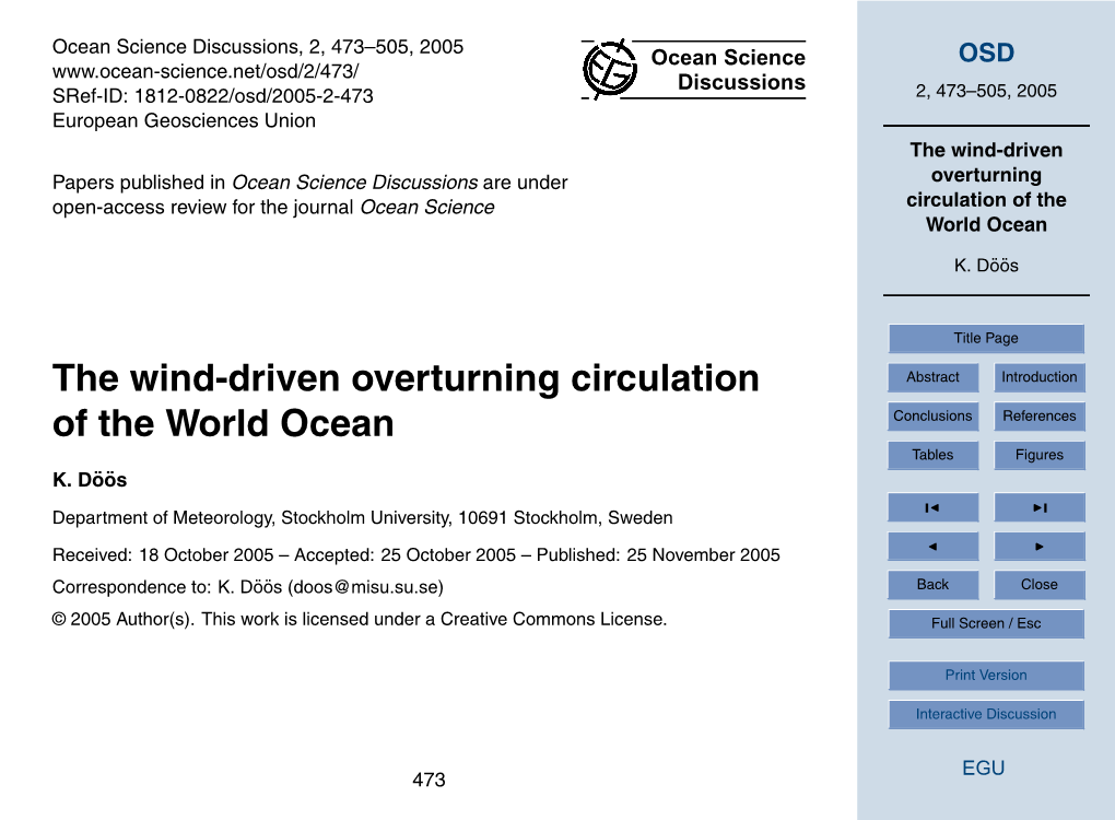 The Wind-Driven Overturning Circulation of the World Ocean