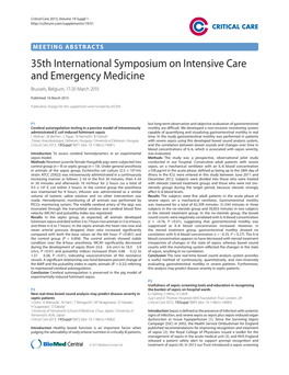 35Th International Symposium on Intensive Care and Emergency Medicine Brussels, Belgium, 17-20 March 2015