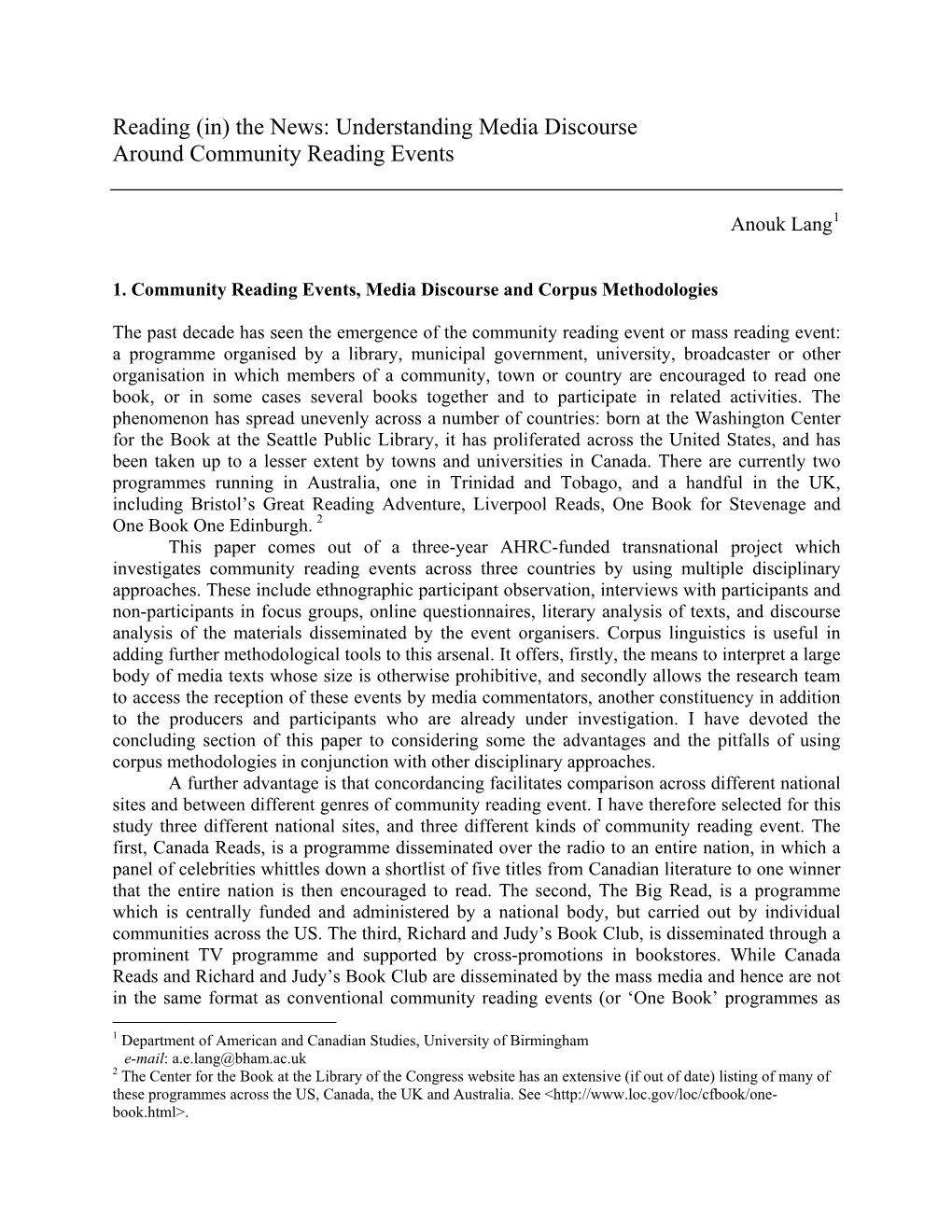 Understanding Media Discourse Around Community Reading Events