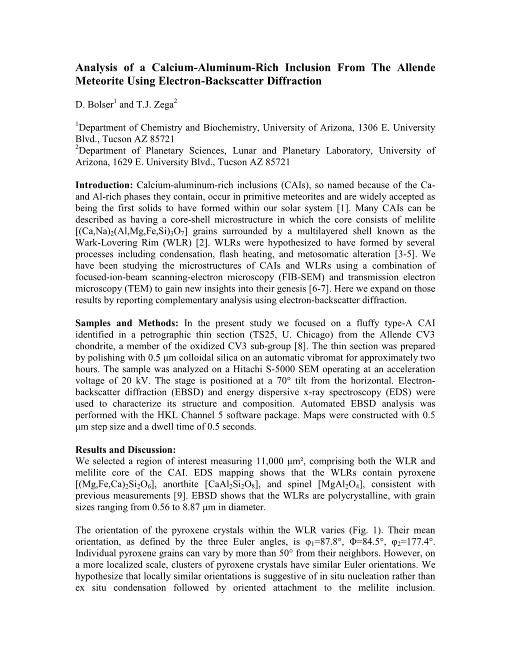 Analysis of a Calcium-Aluminum-Rich Inclusion from the Allende Meteorite Using Electron-Backscatter Diffraction