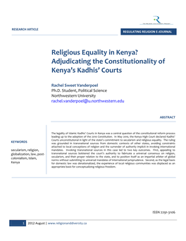 Religious Equality in Kenya? Adjudicating the Constitutionality of Kenya's Kadhis' Courts