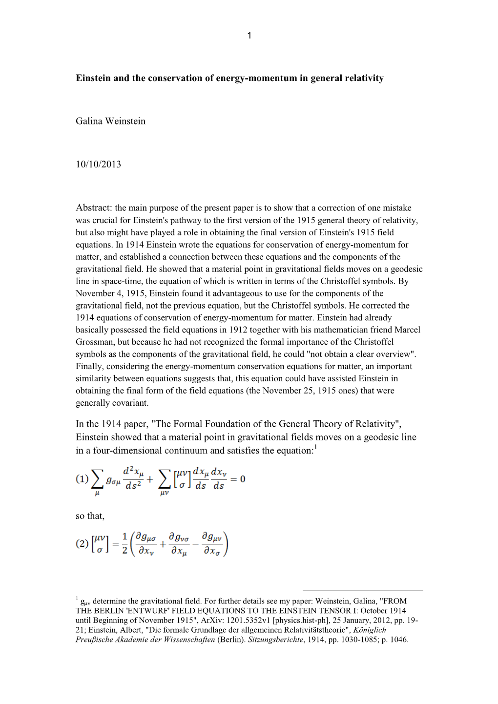 Einstein and the Conservation of Energy-Momentum in General Relativity