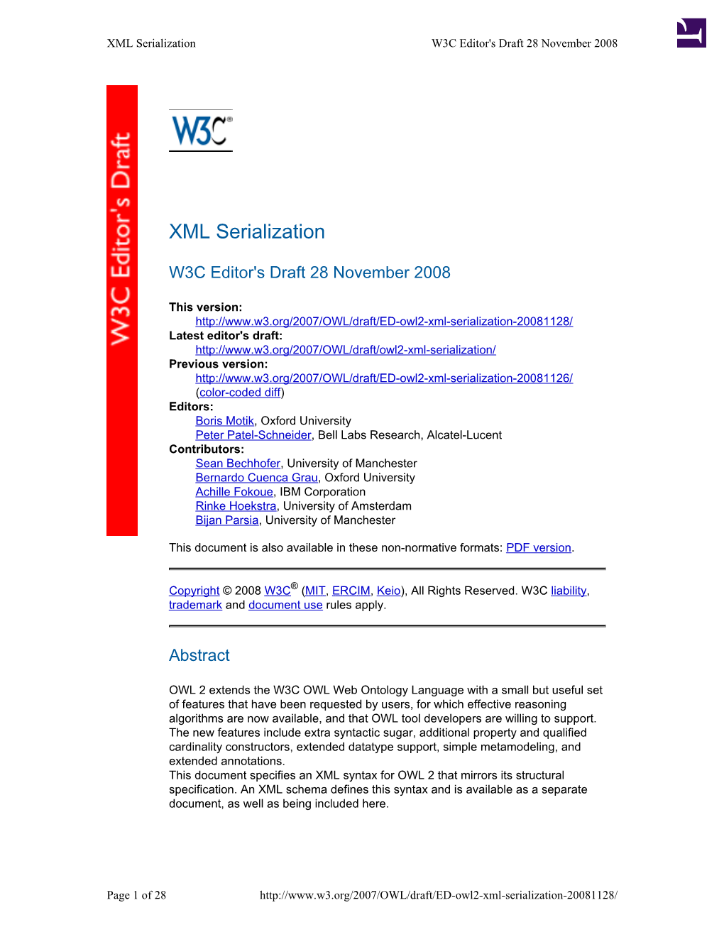 XML Serialization W3C Editor's Draft 28 November 2008