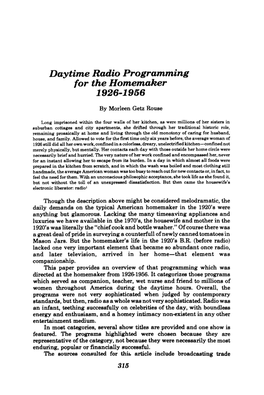 Daytime Radio Programming for the Homemaker 1926-1956