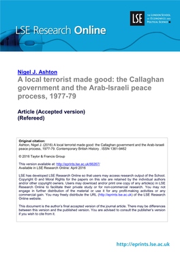 The Callaghan Government and the Arab-Israeli Peace Process, 1977-79