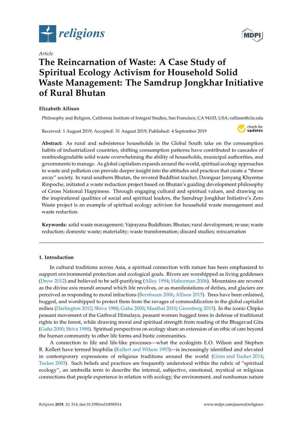 A Case Study of Spiritual Ecology Activism for Household Solid Waste Management: the Samdrup Jongkhar Initiative of Rural Bhutan