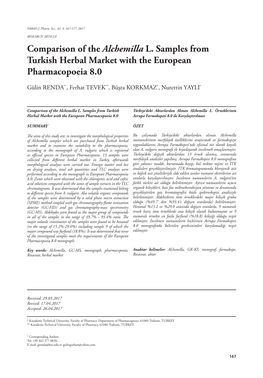 Comparison of the Alchemilla L. Samples from Turkish Herbal Market with the European Pharmacopoeia 8.0