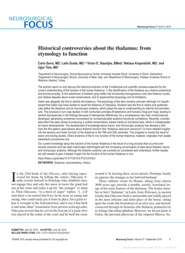 Historical Controversies About the Thalamus: from Etymology to Function