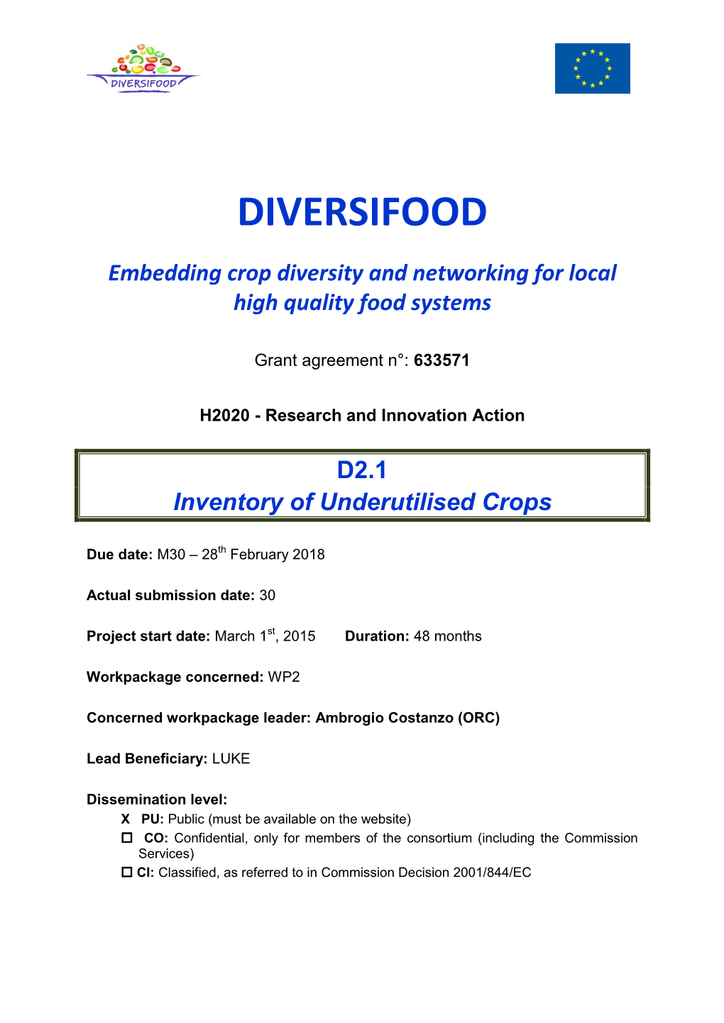 Inventory of Underutilised Crops