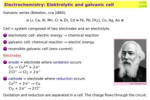 Electrochemistry: Elektrolytic and Galvanic Cell Co08 Galvanic Series (Beketov, Cca 1860)