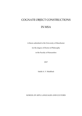 Cognate Object Constructions In