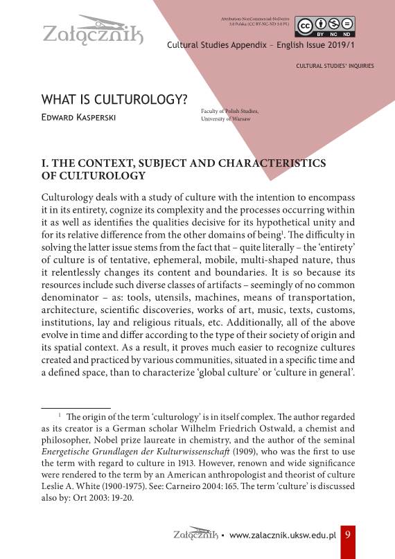 What Is Culturology? Faculty of Polish Studies, Edward Kasperski University of Warsaw