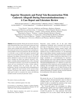 Superior Mesenteric and Portal Vein Reconstruction with Cadaveric Allograft During Pancreatoduodenectomy