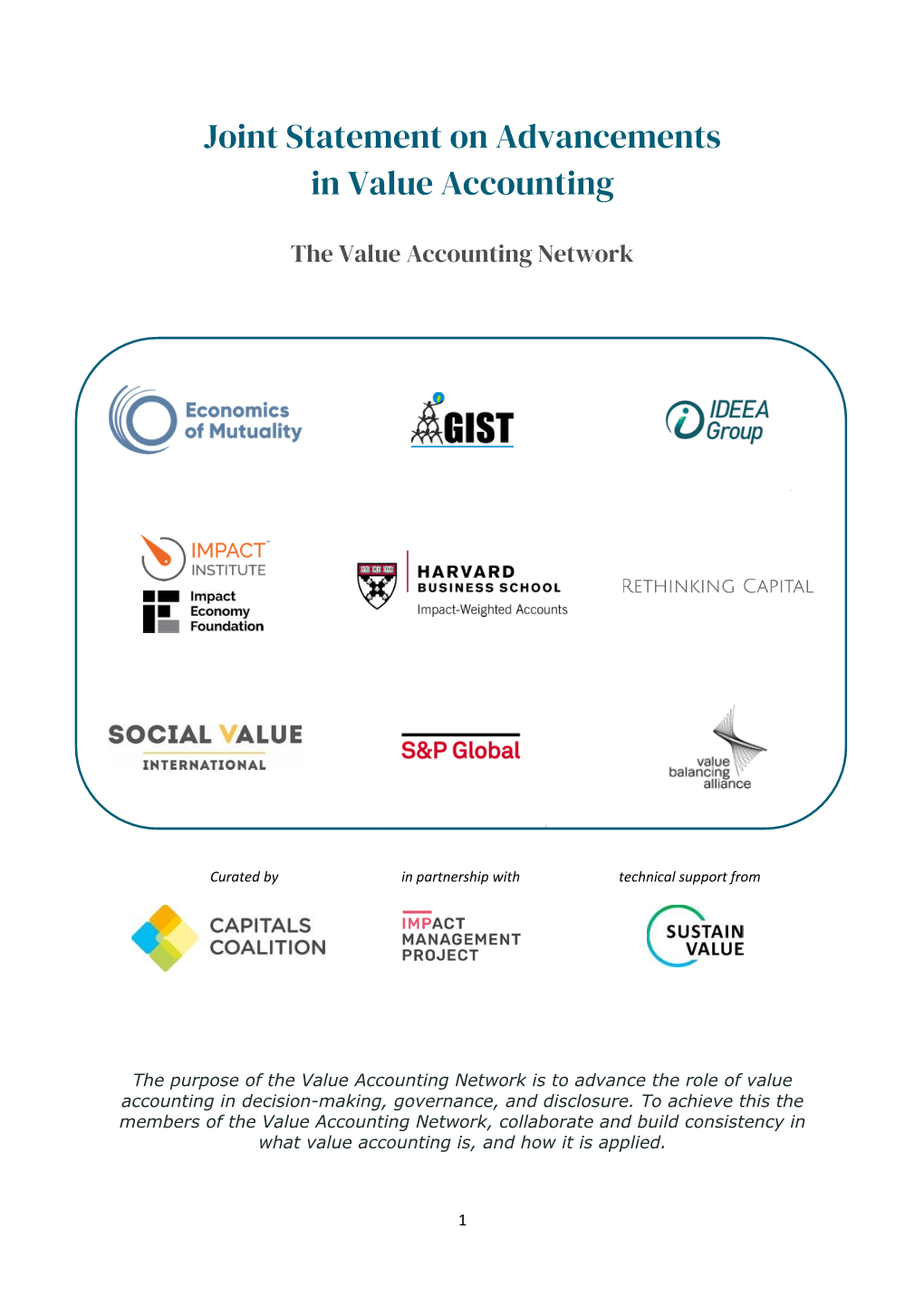 Joint Statement on Advancements in Value Accounting