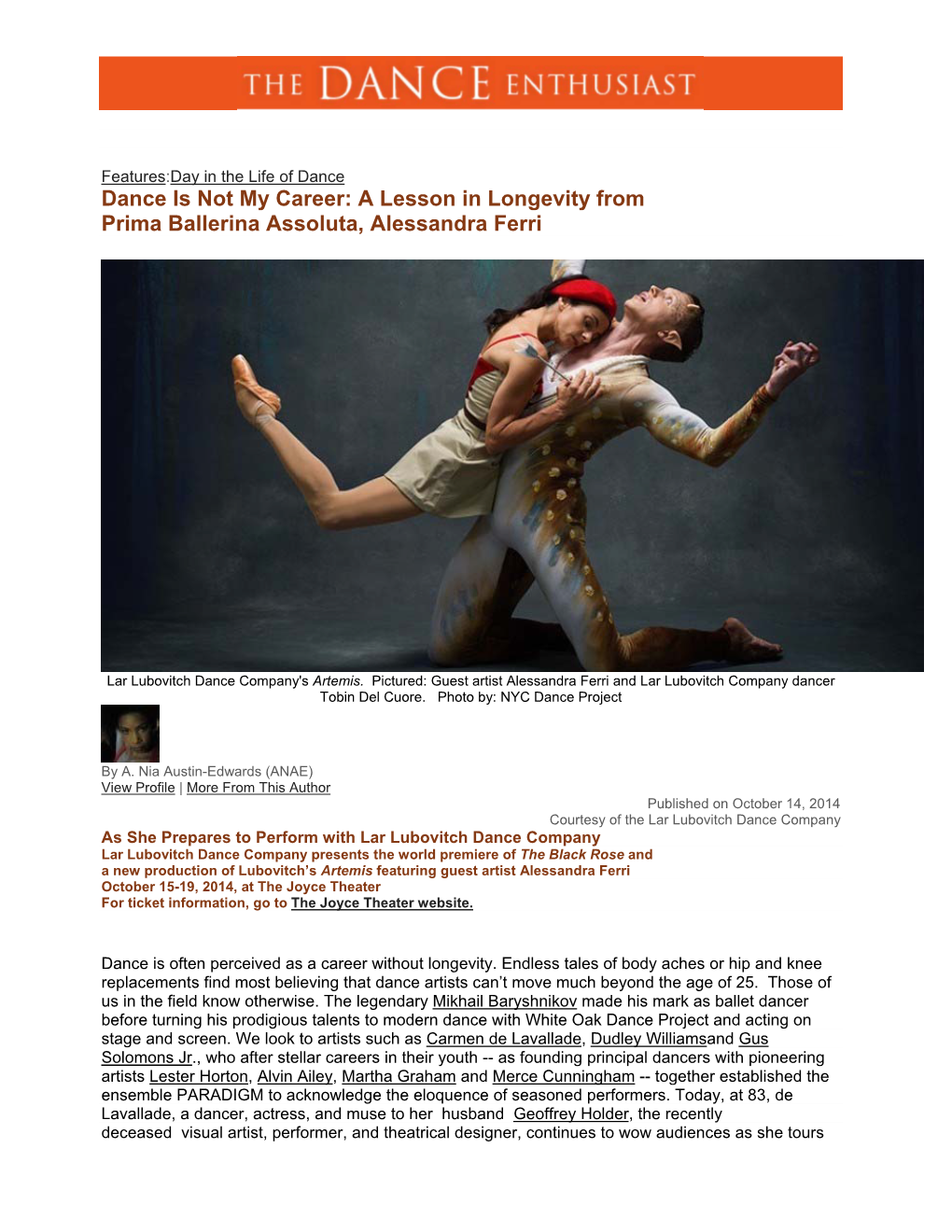 Dance Is Not My Career: a Lesson in Longevity from Prima Ballerina Assoluta, Alessandra Ferri