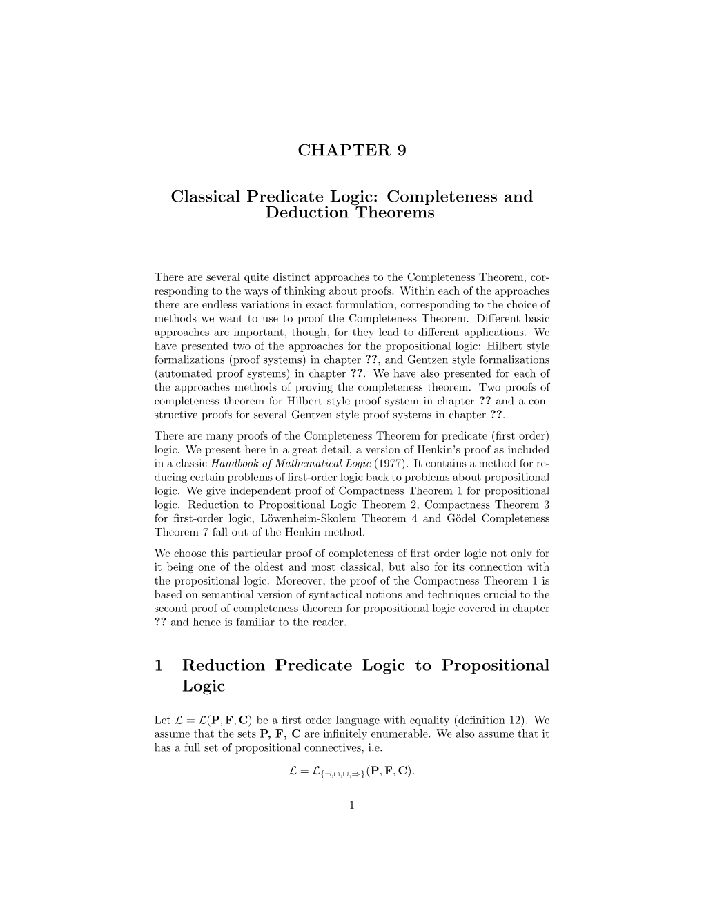CHAPTER 9 Classical Predicate Logic: Completeness and Deduction