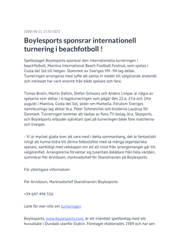 Boylesports Sponsrar Internationell Turnering I Beachfotboll !