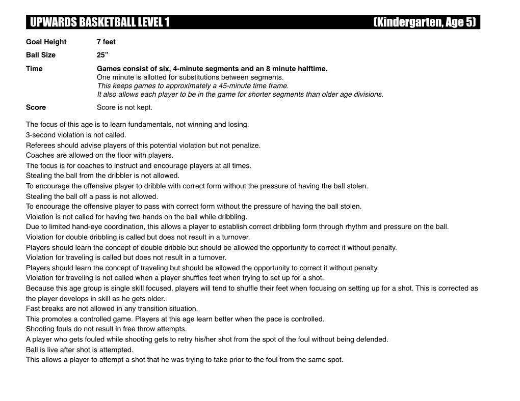 Upward Sports Basketball Levels