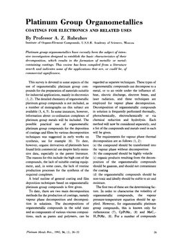 Platinum Group Organometallics COATINGS for ELECTRONICS and RELATED USES by Professor A