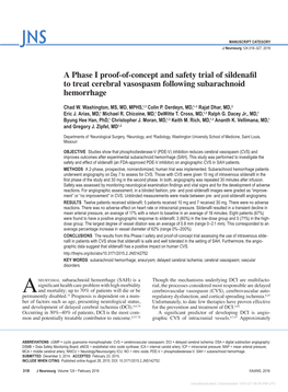 A Phase I Proof-Of-Concept and Safety Trial of Sildenafil to Treat Cerebral Vasospasm Following Subarachnoid Hemorrhage