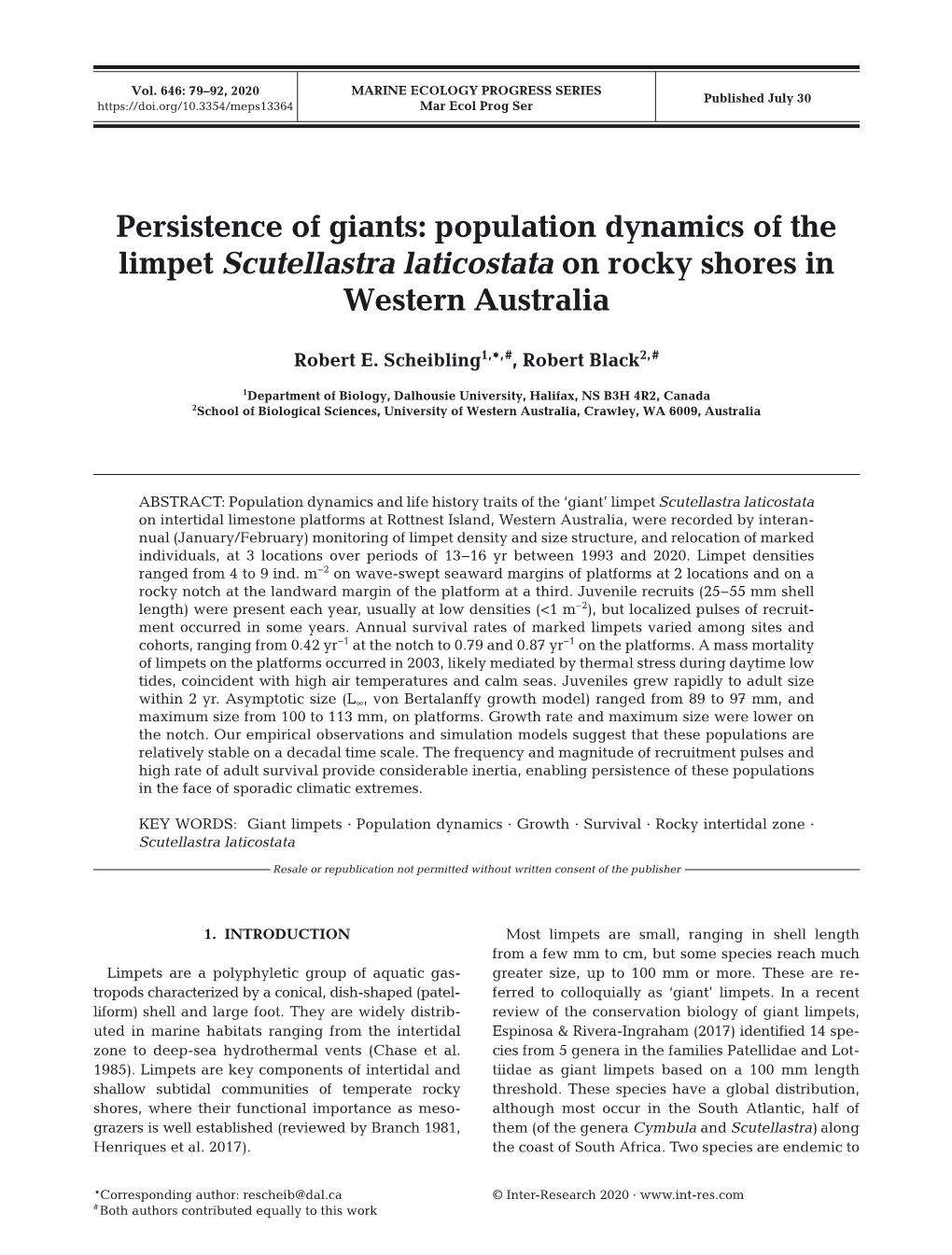 Population Dynamics of the Limpet Scutellastra Laticostata on Rocky Shores in Western Australia