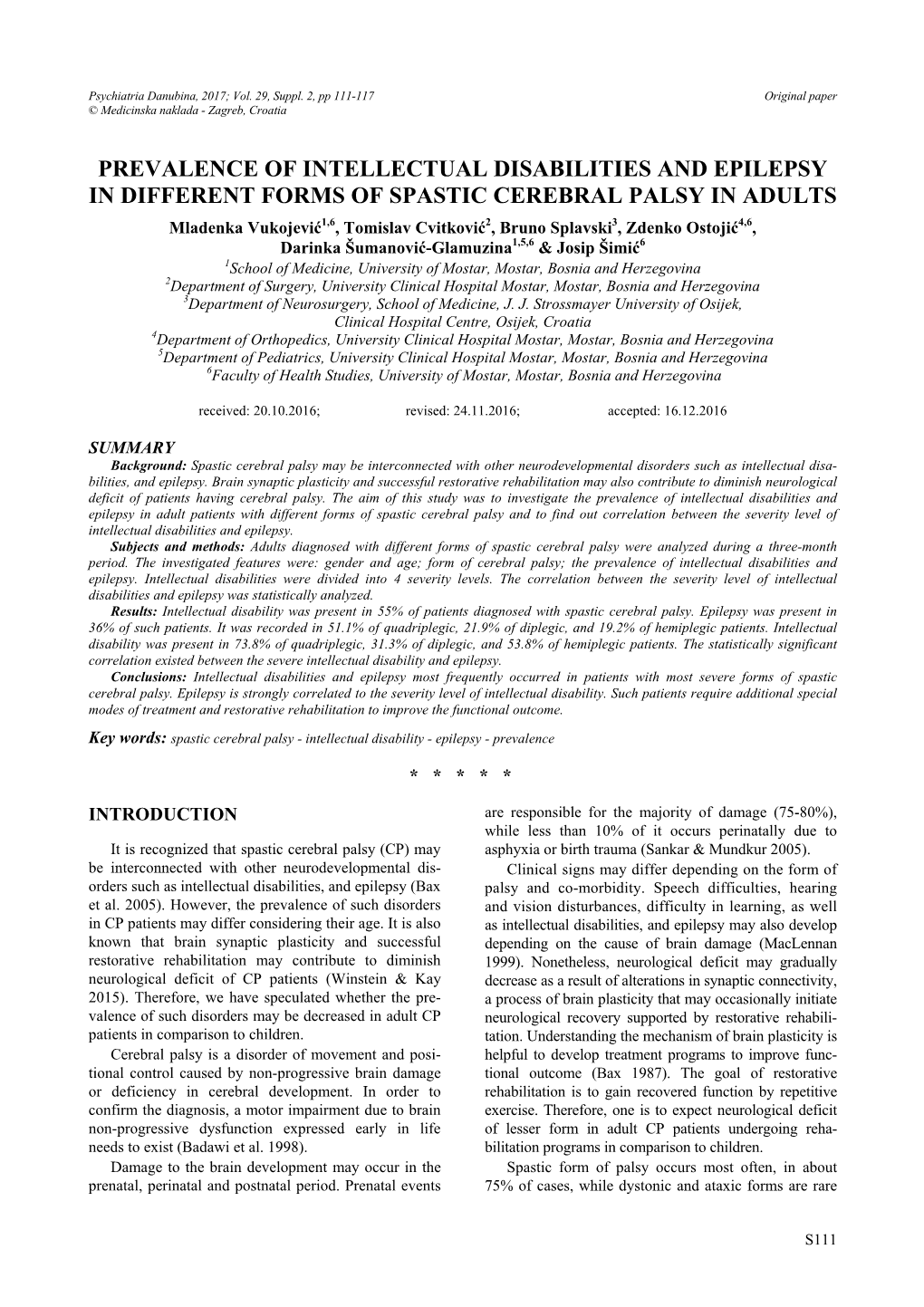 Prevalence of Intellectual Disabilities and Epilepsy In