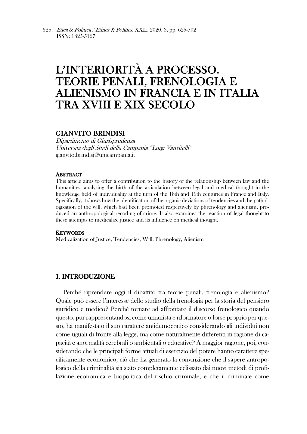 L'interiorità a Processo. Teorie Penali, Frenologia E