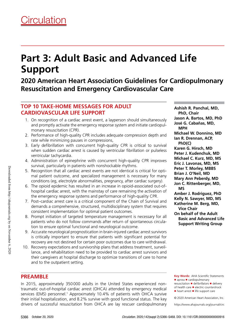 2020 American Heart Association Guidelines for Cardiopulmonary Resuscitation and Emergency Cardiovascular Care