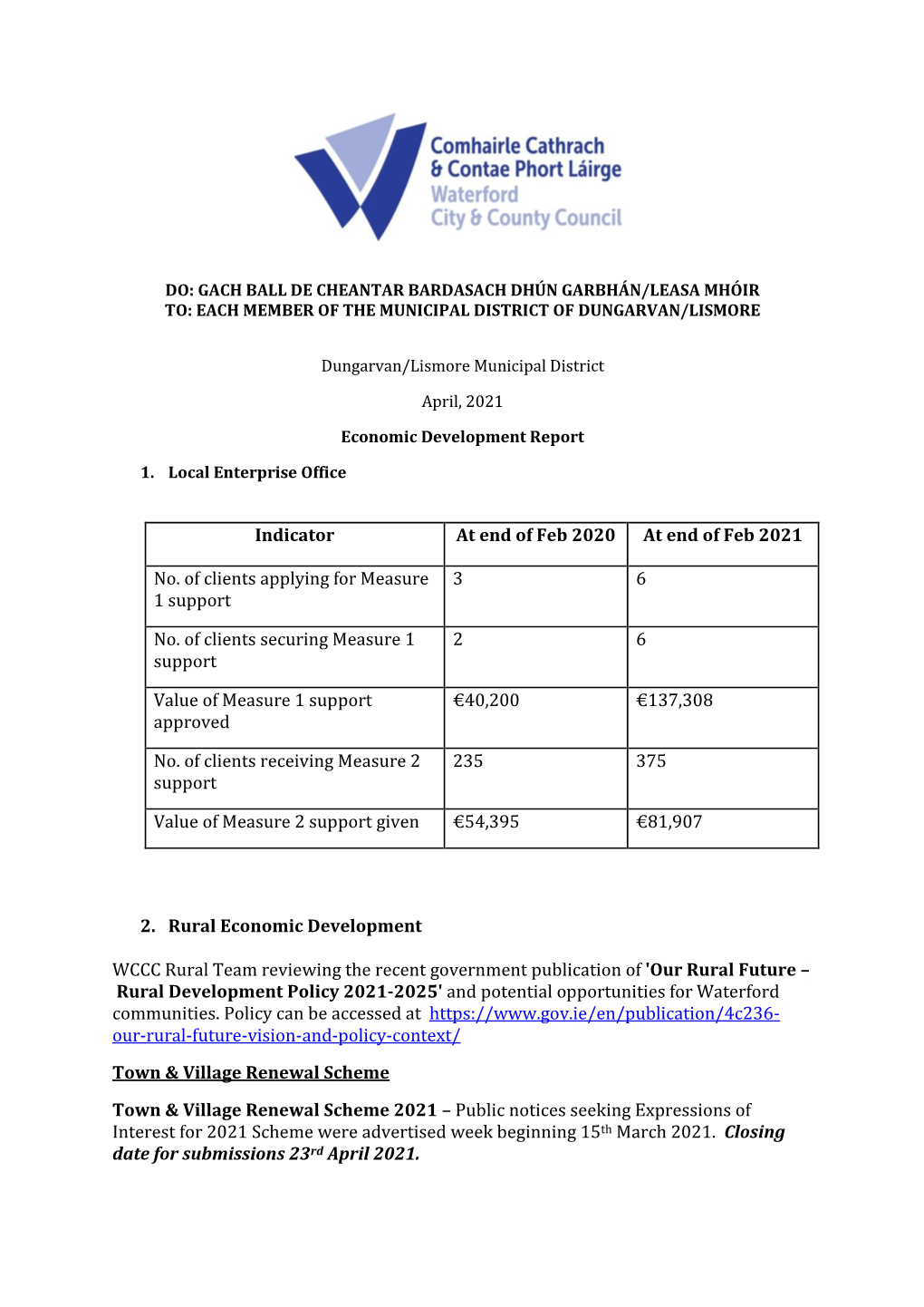 3A). Economic Report Dungarvan Lismore 12Th April 2021
