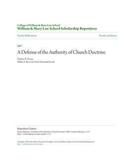 A Defense of the Authority of Church Doctrine Nathan B