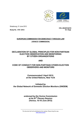 Declaration of Global Principles for Non-Partisan Election Observation and Monitoring by Citizen Organizations