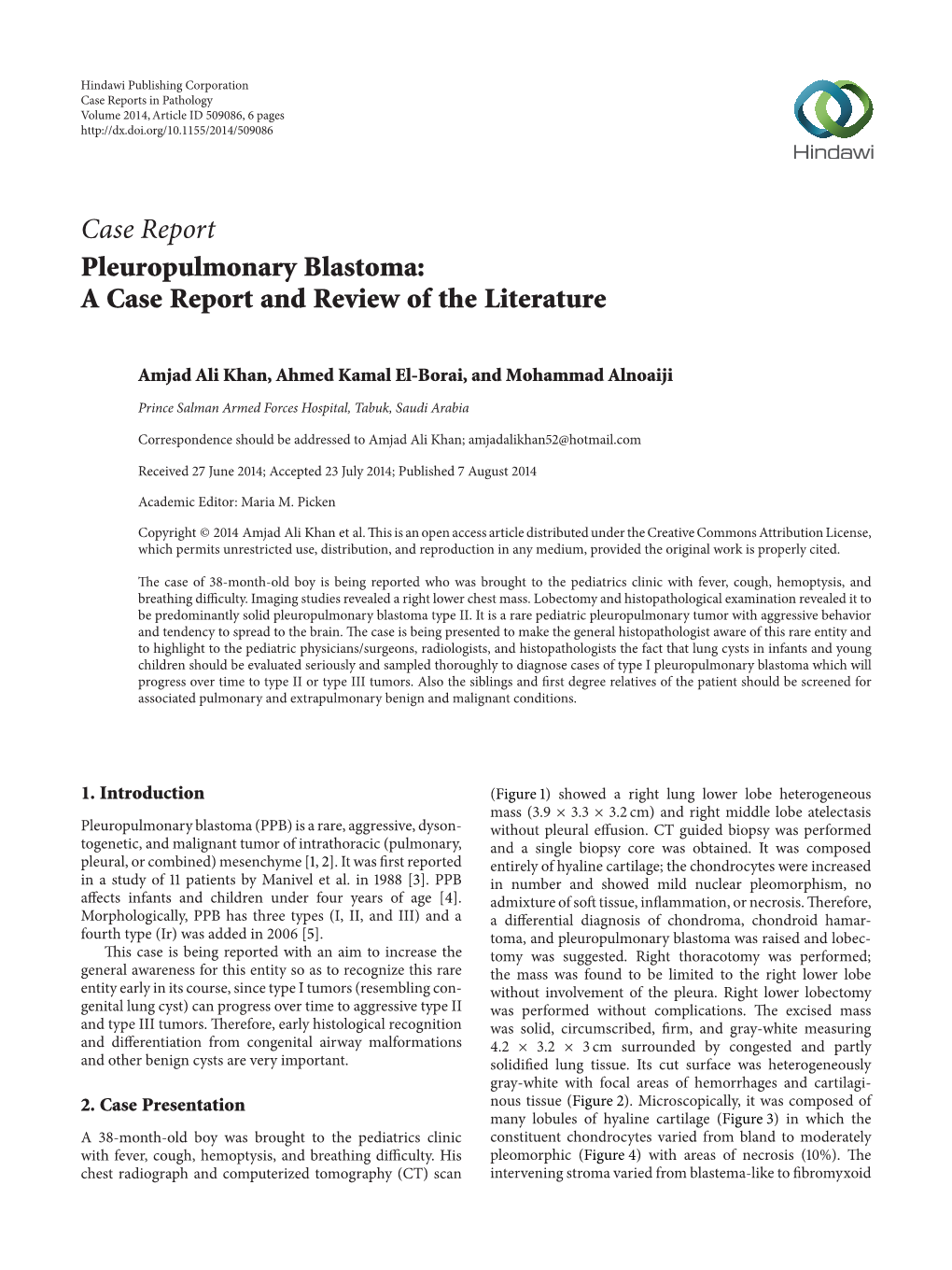 Pleuropulmonary Blastoma: a Case Report and Review of the Literature