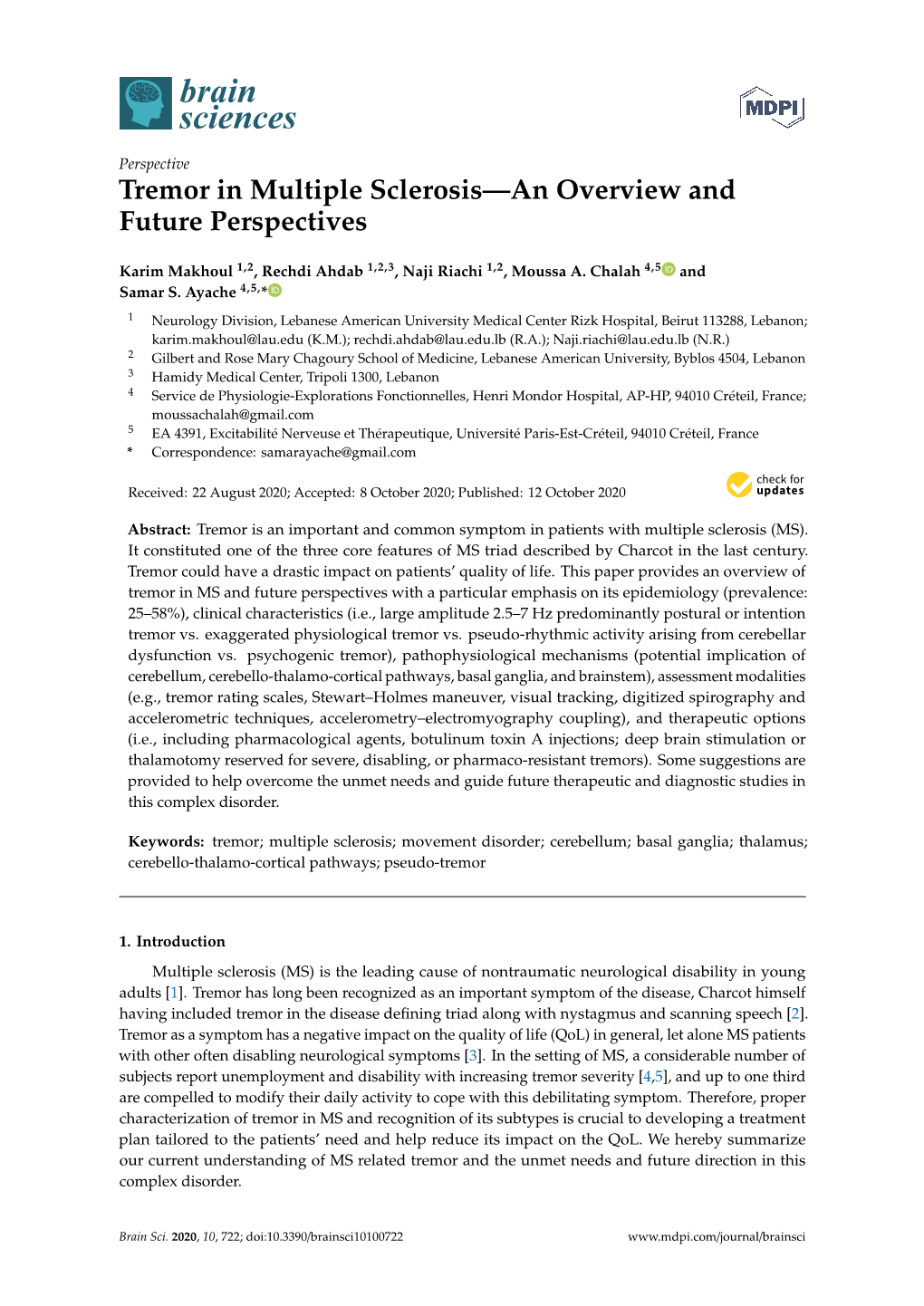 Tremor in Multiple Sclerosis—An Overview and Future Perspectives