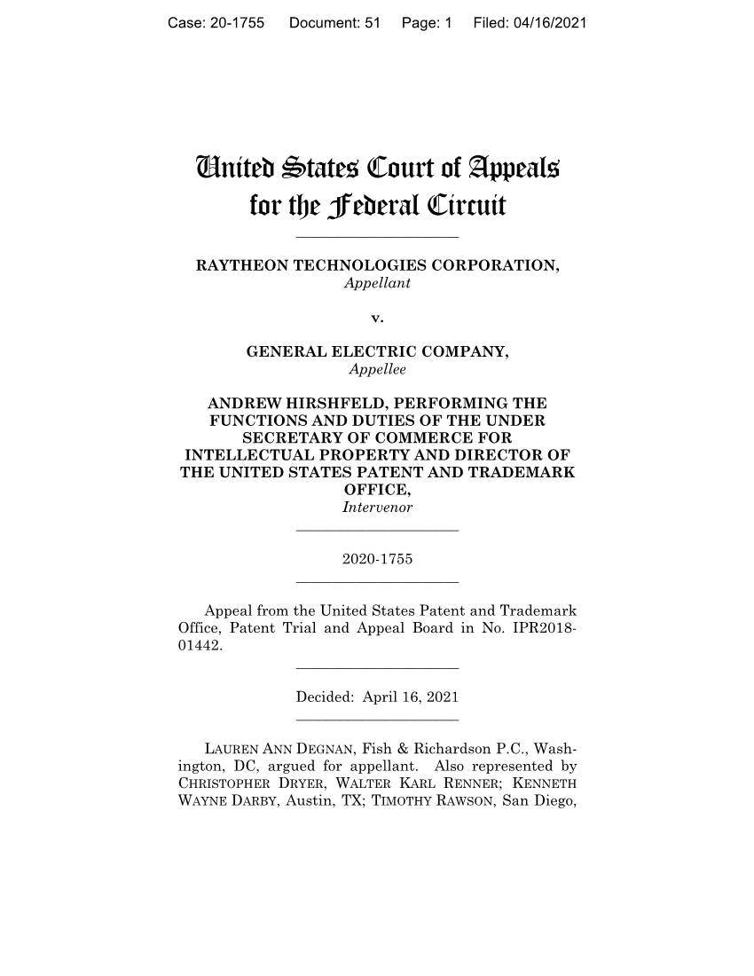 RAYTHEON TECHNOLOGIES CORP. V. GENERAL ELECTRIC COMPANY